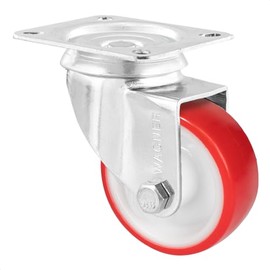 Wagner 04688001 Soft Swivel Castor Diameter 80 mm, Height 105 mm, Galvanised Steel, Red/White, Screw-On Plate 85 x 105 mm, Load Capacity 55 kg