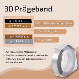 Airmall Embossing Device Labels Replacement for Dymo Omega Label Tape 9 mm Embossing Tape Compatible with Dymo Omega and Junior Embossing Device, 5 Embossing Tapes, White on Black/Gold/Champagne