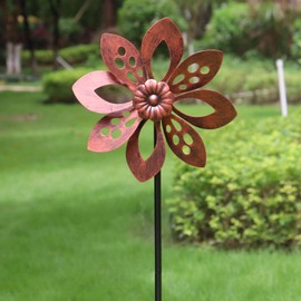 Outdoor Garden Wind Spinner Metal Yard Decorative Petal Kinetic Sculpture Classic Vintage 48x10 Inch