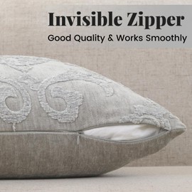 HPUK Embroidered Boho Throw Pillow Covers 18x18 inch, Set of 2 Embroidery Accent Couch Pillows for Living Room, Bedroom, Sofa, Chair, Grey