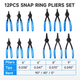 ZUXUSE 12Pcs Snap Ring Pliers Set, Convertible Internal/External Retaining Ring Pliers Set 0.038in 0.047in 0.070in 0.090in