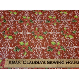 Studio e Christmas Wishes BTY Studio e Poinsettia Floral Silver Glitter Scroll Red