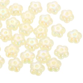 sourcing map 30Pcs Flower Acrylic Beads, 7x13mm Sparkle Flower Shape Acrylic Spacer Beads for DIY Crafts Making (Yellow)