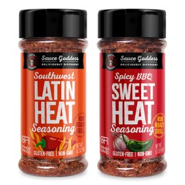 Sauce Goddess - Spicy BBQ Sweet Heat & Southwest Latin Heat Duo Premium Spices, No MSG, No Additives, Plant-Based, Shakers for Meat & Veggies - 2-Pack