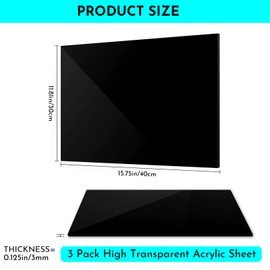 3 Pack Acrylic Plexiglass Sheet 12"x 16",ROMXECZ 3mm Thick Black Plastic Acrylic Sheets,Glass Alternative for Home Decor,Handcraft,Sign,Stand,Picture/Photo,Painting,Tags,DIY Display Projects