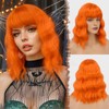 FESHFEN Bob Wig with Bangs, Orange Shoulder Length Wavy Wig