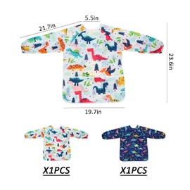 OAAO 2 Pieces Dinosaur Pattern Aprons for Kids, Waterproof Kids Paint, Painting Tools with Bag, Art Shorts Paint, Painting Overalls for Kids