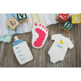 R&M International Nuevos cortadores de galletas para bebé, mameluco, biberón, pie, juego de 3 piezas