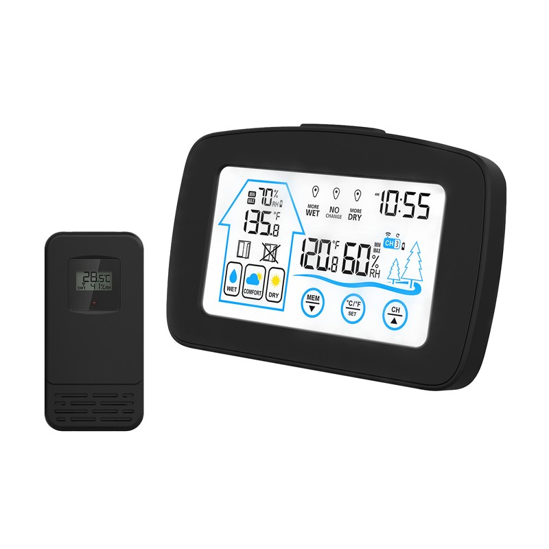Indoor & Outdoor Hygrometer Thermometer with Time Backlight LCD Display