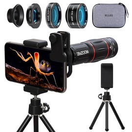 HEI2 4-in-1 Smartphone Telephoto Lens Set, HD 28x Monocular, Compact Telescope, Portable Telephoto Lens (28x Telescope/Wide Angle Lens/Macro Lens/Fisheye Lens), Ultra Lightweight, Smartphone Camera