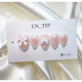 Dear Darling Ribbon Handmade Nail Tips - Round / 디어 달링 리본 수제네일팁 - 라운드