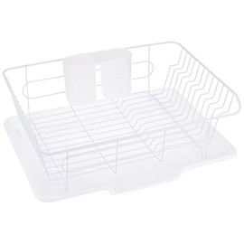 Pearl Metal Aldeo HB-4593 Metal Dish Drying Rack with Tray that Drains Water, Vertical Placement, White