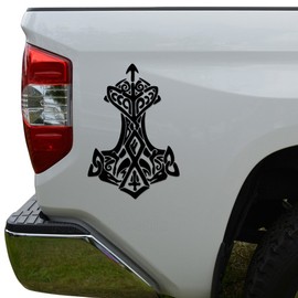 Viking Thor Hammer Die Cut Vinyl Decal Sticker For Car Truck Motorcycle Window Bumper Wall Decor Size- [6 inch/15 cm] Tall/Color- Gloss Black