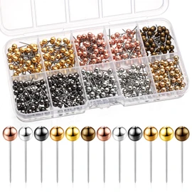 Outus 500 Pieces Map Push Pins 1/8 Inch Map Tacks Plastic Round Head Tacks with Steel Points(Metallic Color, 1/8 Inch)