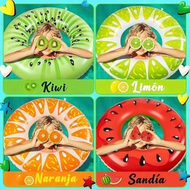 5 Flotadores de Piscina de Frutas, Sandía, Kiwi, Naranja, Limón, Anillos de Natación con Pelota de Playa de 11.9 Pulgadas, Tubos Inflables,