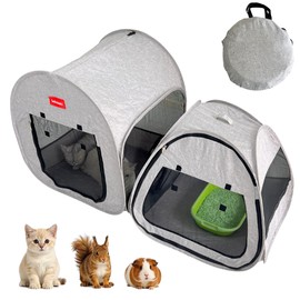 lukidoki Portable Cat Playpen 2-Room, 2-in-1 Pop-up Cat Dog Crate Play Enclosure with Separate Areas, Foldable Pet Playpen for Puppy Kitten and Small Animals Indoor Outdoor Travel