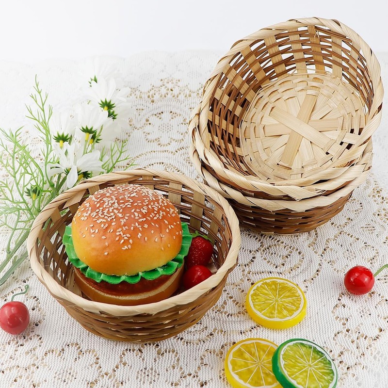 Bamboo Bread Basket, 10 Pcs Round Gift Baskets, 17cm Woven