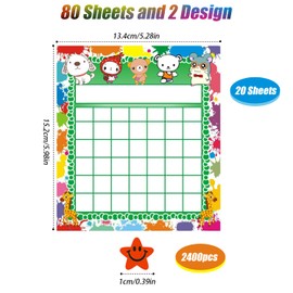 80 Pack Reward Chart, 2 Designs Behaviour Charts for Children with 2400 Star Stickers for Girl Boy Behavior Training Develop Habit