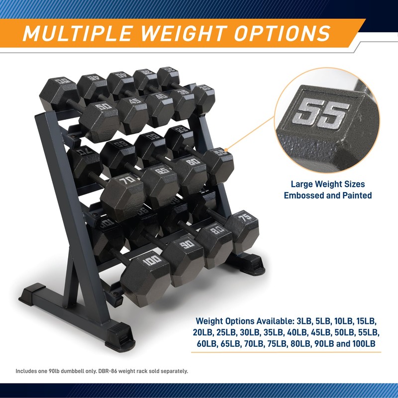 Marcy 90lb Cast Iron Hex Dumbbell, Single, IV-2090, Black, 90lbs