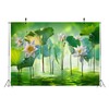 CORFOTO 5x3ft Fabric Summer Lotus Flower Backdrop Green Lotus Leaves