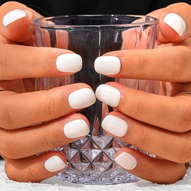 Sethexy Simple White Handmade Fake Nail Short Square False Nails Acrylic Natural Glossy Press on Nail Salon Durable Quality Nails for Women and Girls 10PCS (R)