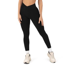PAVOI ACTIVE Pilates Crossover Leggings for Women | Buttery Soft High Waisted V Cut Cross Waist Workout Yoga Pants | FlexFlow, Small, Black