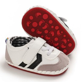 HsdsBebe Baby Boys Girls Pu Leather Hard Bottom Walking Sneakers Toddler Rubber Sole First Walkers Infant Cartoon Slippers Crib Shoes(12-18 Months) C/Black