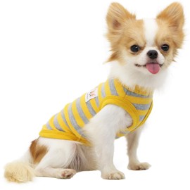 LOPHIPETS 100% Cotton Striped Dog Shirts for Small Dogs Chihuahua Puppy Clothes Tank Vest-Yellow and Gray Strips/XL
