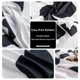MAST DOO Cow Print Duvet Cover Twin Size, 2 Pieces Cow Bedding Set with 1 Pillowcases & Zipper Ties, Hotel Quality Luxury Aesthetic Black and White Comforter Cover