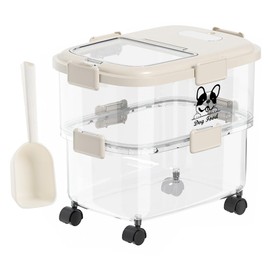 Brabtod Rolling Dog Food Storage Container 20lb,Airtight Pet Food Container,Plastic Dog Food Bin with Pet Food Scoop,Dry Dog Cat Food Storage,Height Adjustable