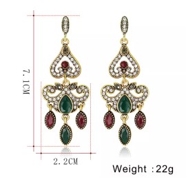 Unbranded Unique Victorian Era Red Green & Clear Crystal Filigree Dangle Tassel Earrings