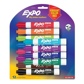Expo Dry Erase Markers 12 Pack Low Odor Chisel Tip Vibrant Colors Non Toxic