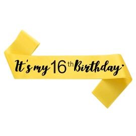Sweet 16 Sash Black, Its My 16th Birthday Sash, Birthday Girl Sash for Boy Birthday Gifts Party Decorations and Supplies, Yellow with Black