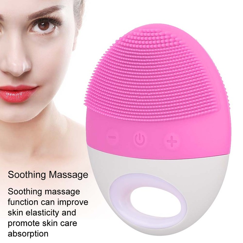 Electric Ultrasonic Silicone Cleansing Device Facial Cleaner Beauty Instrument (Pink)