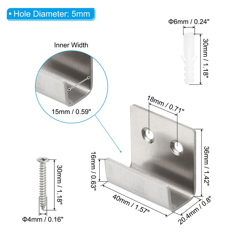 PATIKIL Tile Hanger Bracket 1.6x1.4"", 6 Set U Wall Mounted