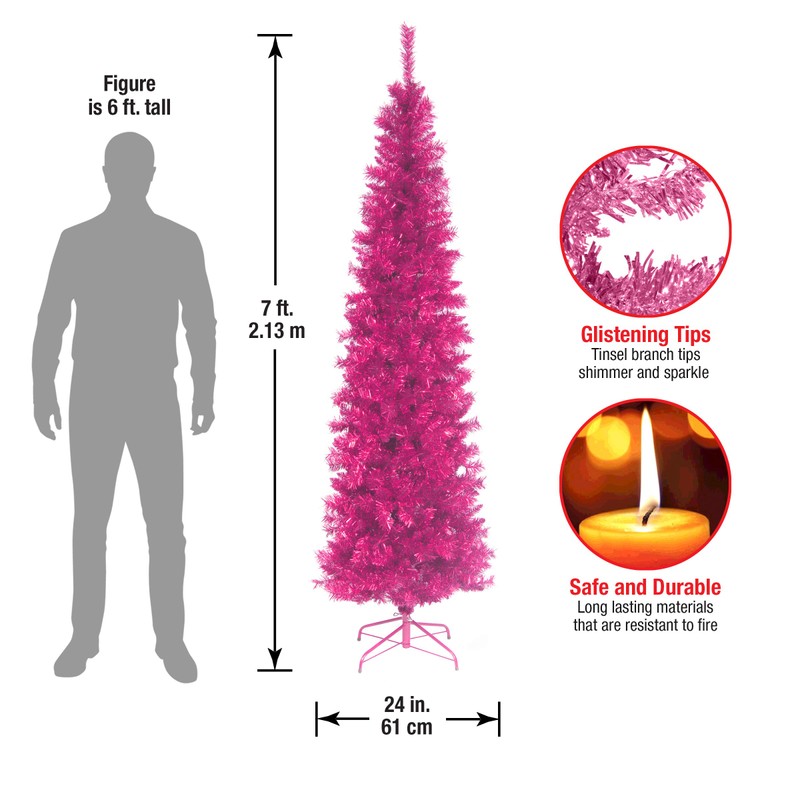 National Tree Pine 7 Foot Pink Tinsel Tree, 7 ft