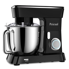 Peicual Stand Mixer, 6QT 10+P Speed Tilt-Head Kitchen Electric Mixer, Food Mixer with Stainless Steel Bowl, Dough Hook, Flat Beater, Wire Whisk, Splash Guard for Daily Use - Black