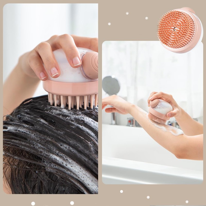 Multi-Functional Shower & Shampoo Massage Brush with Built-in Dispenser,Bristles Soft
