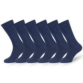 Easton Marlowe Men's Classic Cotton Solid Color Dress/Crew Socks - 6pk #3-9, Airmen Blue, Solid, navy blue hues Flat Knit Size 10-13