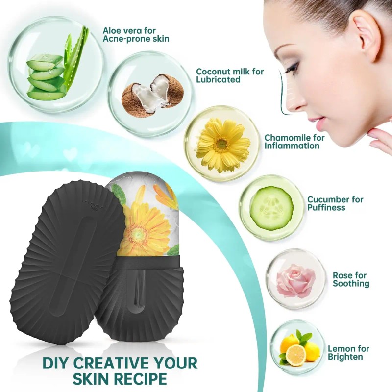 Set Facial 3 Piezas Rodillo De Hielo Y Gua Sha