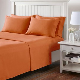 Comfort Spaces Microfiber Queen Sheet Set, Soft, Colorfast, Queen Bed Sheets & Pillowcases, Queen Sheets Set, Elastic Deep Pocket Fits Up to 16" Mattress, Queen, Orange 6 Piece