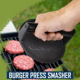 Vacmaster Cast Iron Burger Press Smasher, 6.25 Inch Diameter, Commercial Grade, Heavy Duty, Non-Stick Surface, Black