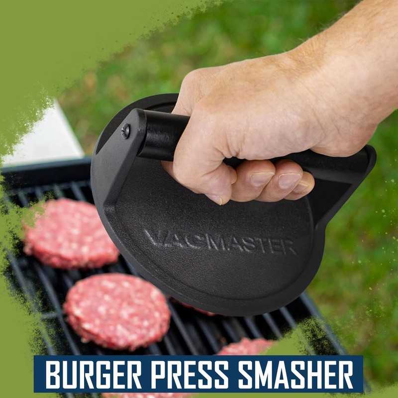 Vacmaster Cast Iron Burger Press Smasher, 6.25 Inch Diameter, Commercial