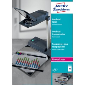 AVERY Zweckform 3561 Overhead-Folien für Farblaserdrucker (50 Transparentfolien, A4, spezialbeschichtet, stapelverarbeitbar, extrem hitzestabil durch erhöhte Folienstärke 0,13mm, lösemittelfrei)