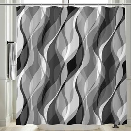 ZCHOMI Grey Striped Shower Curtain Modern Abstract Black White and Grey Wavy Line Minimalist Bathroom Curtain Waterproof Fabric Bath Curtain 72 x 72 Inch with 12 Hooks