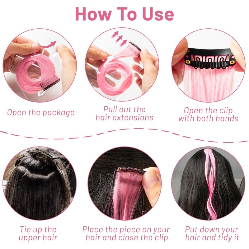 16 Pcs Pink Hair Extensions Curly Wavy Clip in Synthetic