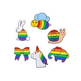 ARFUKA Pack of 6 Lapel Pins Cartoon Bow Elephant Bee Rabbit Snail Brooches Set Brooch Pins Pin Gift for Men and Women Clothing Bags Jackets, Metal