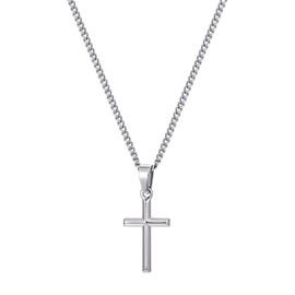 murtoo Silver Cross Necklace for Women Stainless Steel Mens Cross Necklace Silver Gold 3D Engraving Religious Necklace Gifts for Women Silver(S) 20''