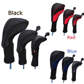 Black Golf Club Head Cover for Driver Fairway 3 Pcs Woods Headcovers, Golf Accessories Hybrid Head Covers Set with Interchangeable Tags 3 4 5 7 X (Blue)