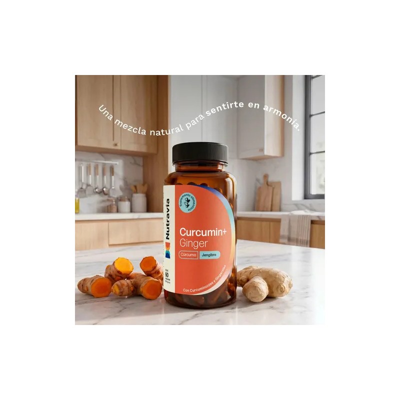 Nutravia Extracto Cúrcuma 95% + Jengibre 60 Caps. Veganas Sin